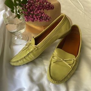 Salvatore Ferragamo lime green patent leather driving loafers flats. Size 9.5